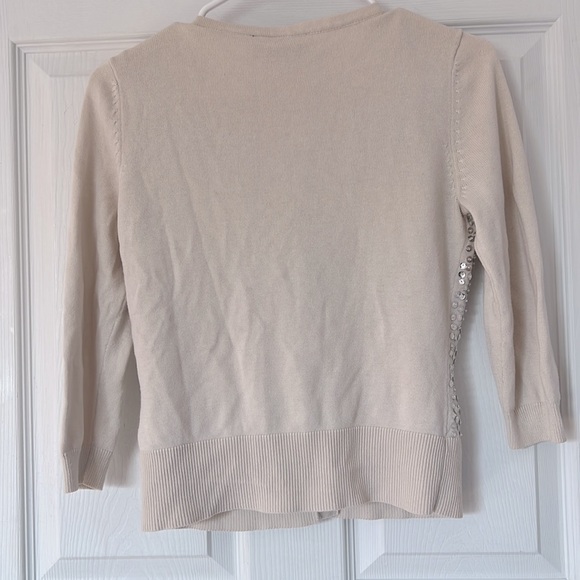 White & Black Dressy Cardigan Silver Sequin 3/4 Sleeve Sweater - Picture 5 of 8
